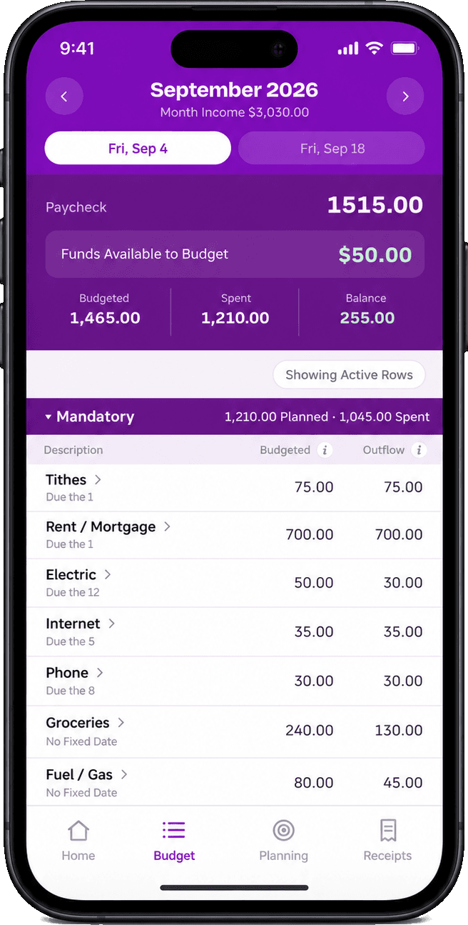 Pay Dirt budget screen